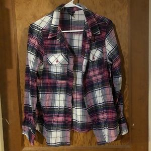 White, Pink, & Purple Flannel Shirt